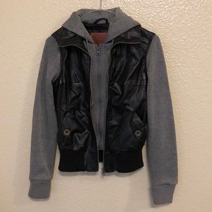 Miss London Faux Leather Jacket Black & Gray Small